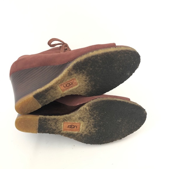 UGG | Shoes | Ugg Redbrown Suede Lace Up Elyse Wedge Booties  UGG Size 6 Elyse Suede Lace Up Wedge Bootie